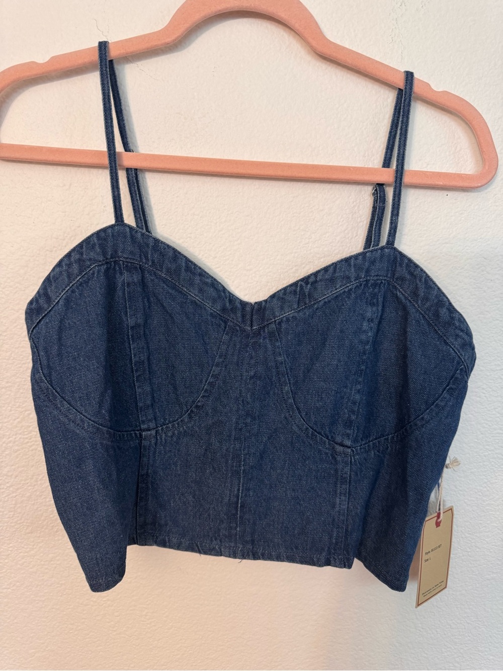 Denim Bustier Camisole with Spaghetti Straps - Blue